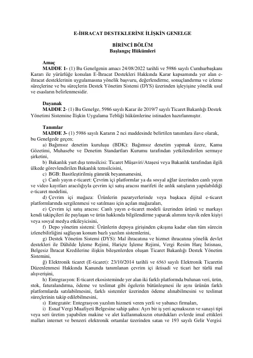 E-İhracat Desteklerine İlişkin Genelge kılavuzu kapağı